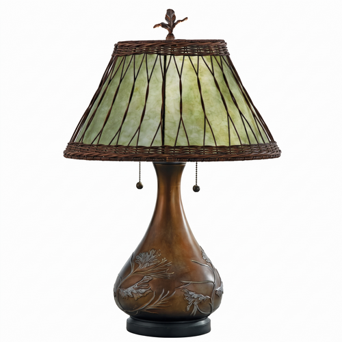 Alder Bronze Two Light Mica Shade Table Lamp for Living Rooms and Cabins on white background