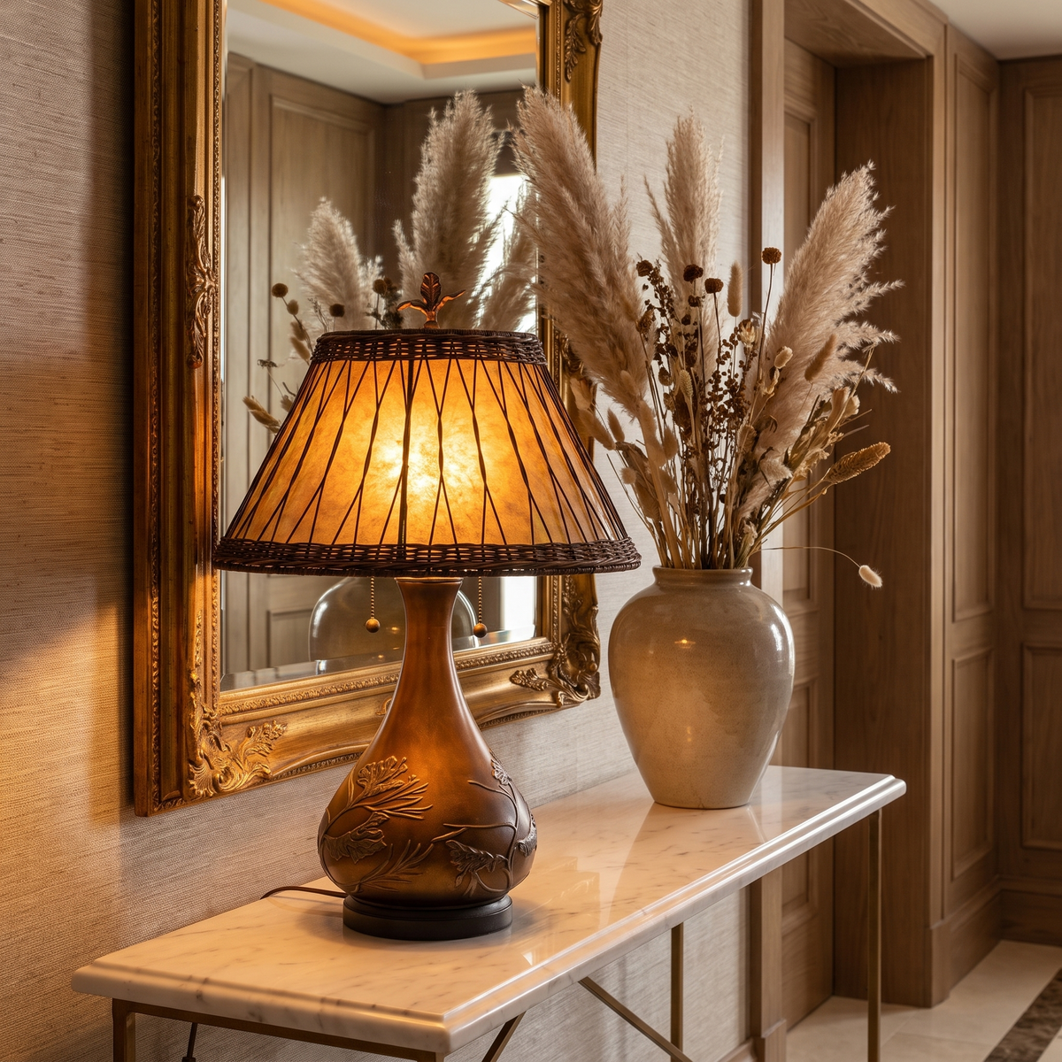 Alder Bronze Two Light Mica Shade Table Lamp for Living Rooms and Cabins lifestyle view 3