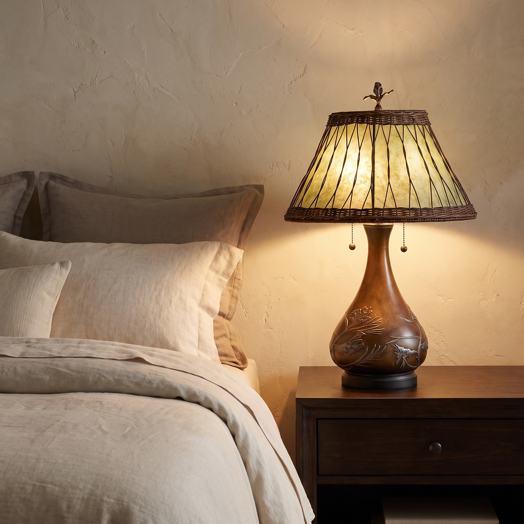Alder Bronze Two Light Mica Shade Table Lamp for Living Rooms and Cabins lifestyle view 2