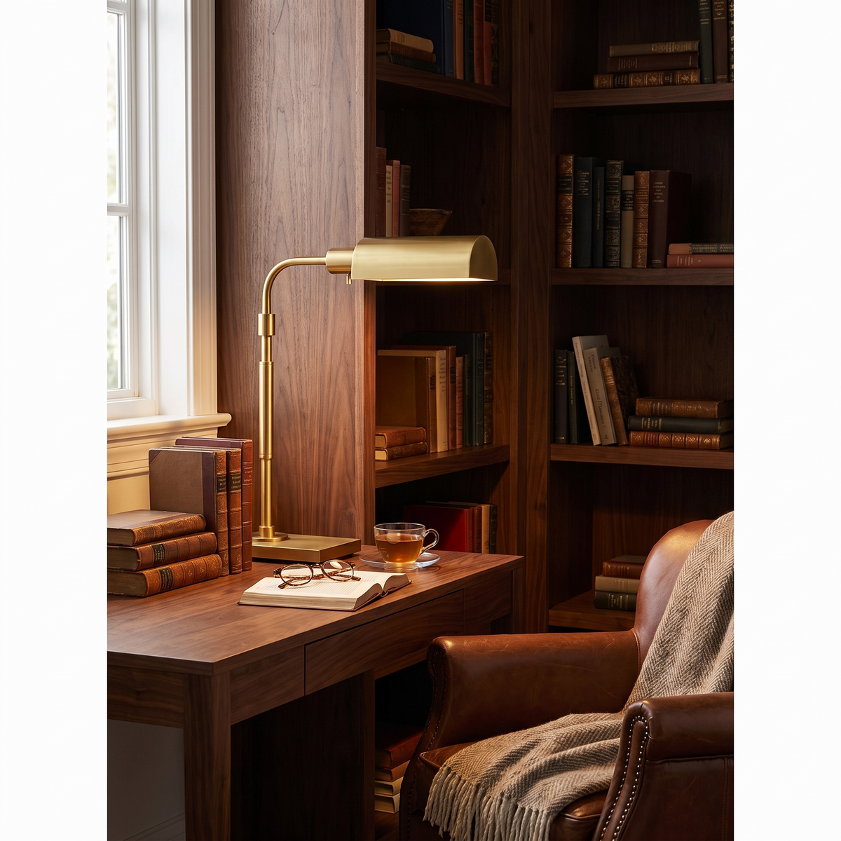 Kessler Burnished Brass Dimmable Pharmacy Style Table Lamp for Desks and Reading Nooks lifestyle view 4