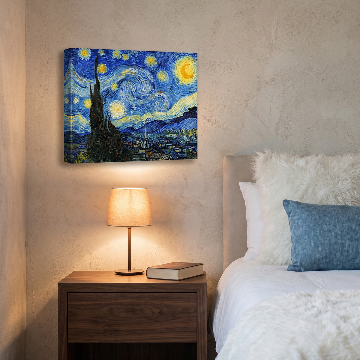 Lumen Night Van Gogh Starry Night Swirling Sky Canvas Wall Art for Living Rooms and Studies lifestyle view 1