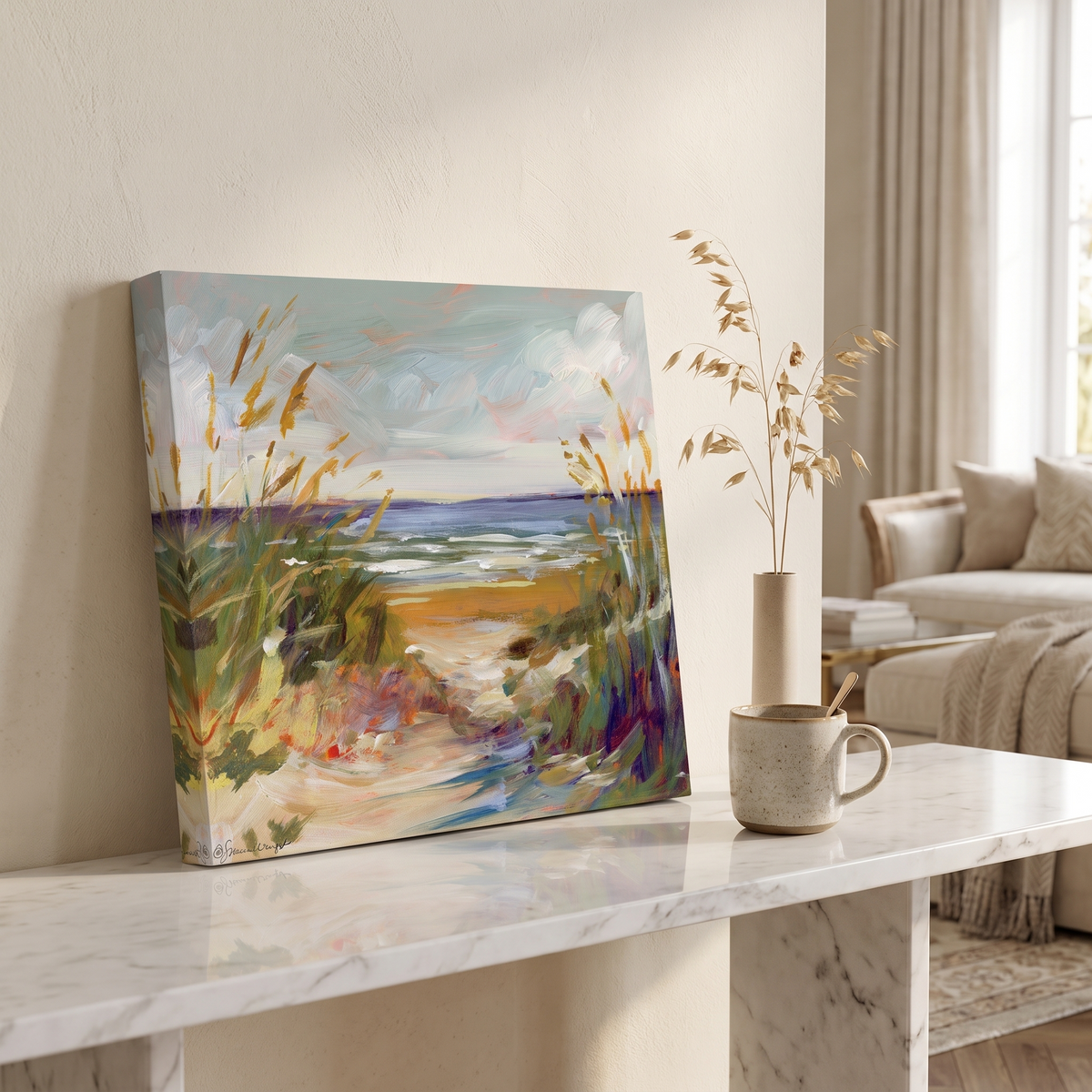 Marisol Coastal Dune Path Seascape Canvas Wall Art for Beach House Living Rooms lifestyle view 4