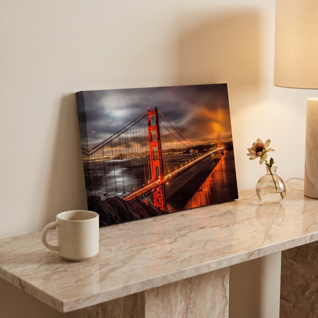 Bay Dusk Golden Gate Bridge Evening Skyline Canvas Wall Art for Offices and Entryways lifestyle view 4
