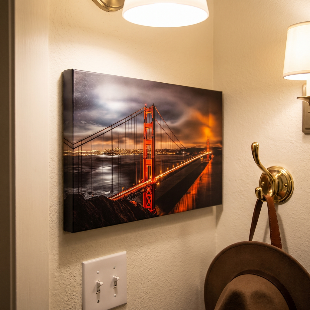 Bay Dusk Golden Gate Bridge Evening Skyline Canvas Wall Art for Offices and Entryways lifestyle view 3