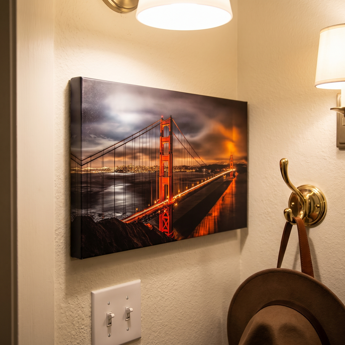 Bay Dusk Golden Gate Bridge Evening Skyline Canvas Wall Art for Offices and Entryways lifestyle view 3