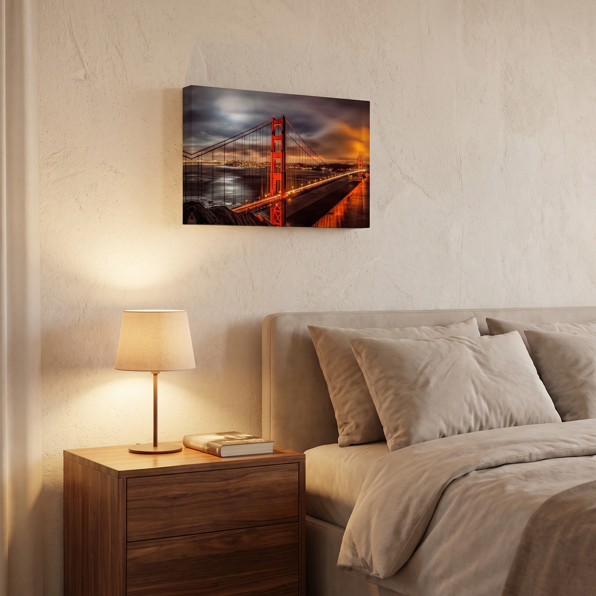 Bay Dusk Golden Gate Bridge Evening Skyline Canvas Wall Art for Offices and Entryways lifestyle view 1