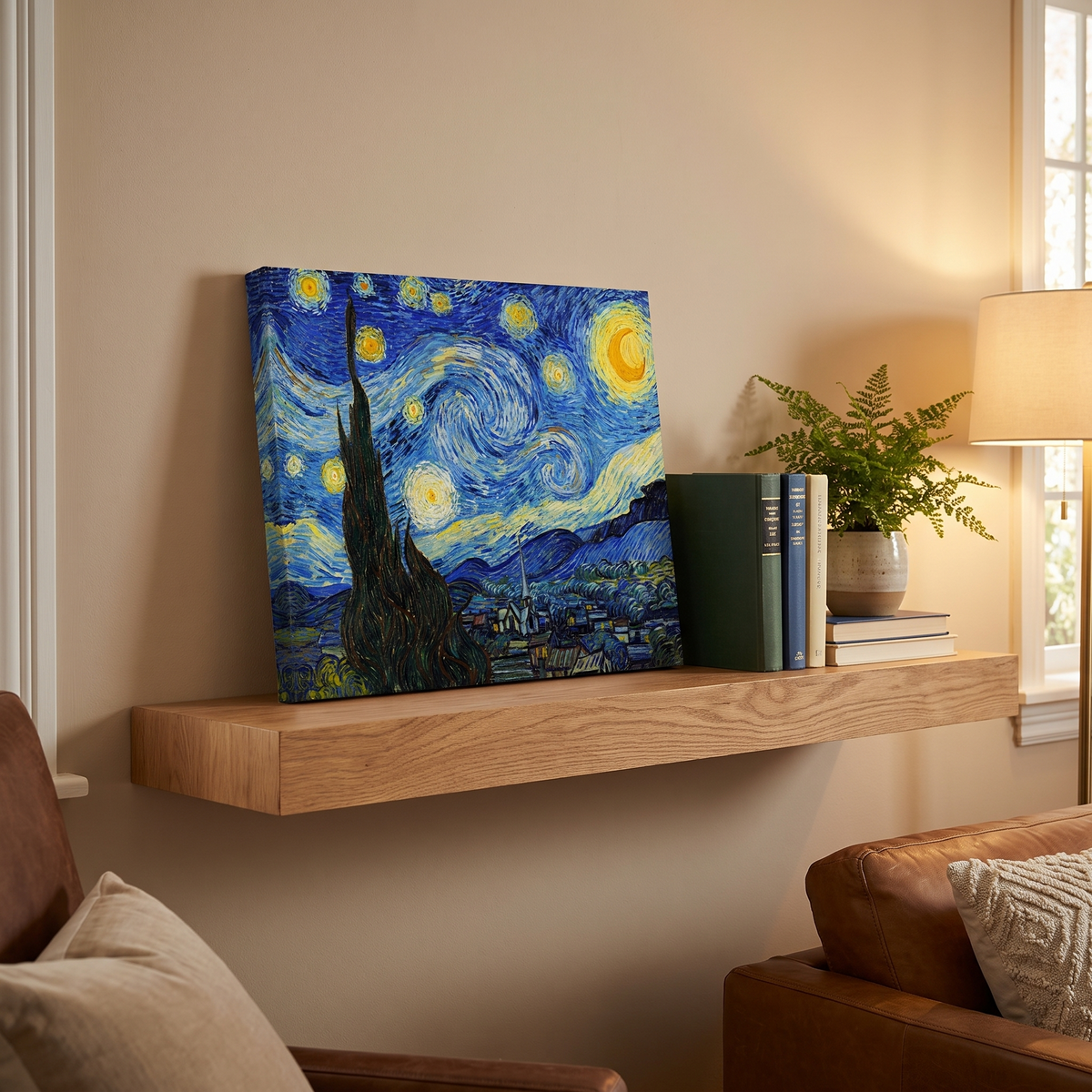 Lumen Night Van Gogh Starry Night Swirling Sky Canvas Wall Art for Living Rooms and Studies lifestyle view 2