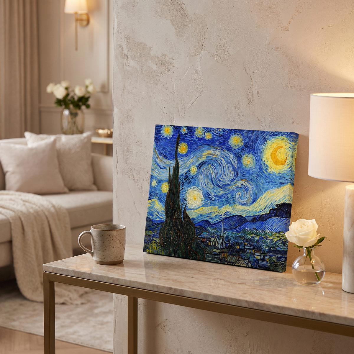 Lumen Night Van Gogh Starry Night Swirling Sky Canvas Wall Art for Living Rooms and Studies lifestyle view 4