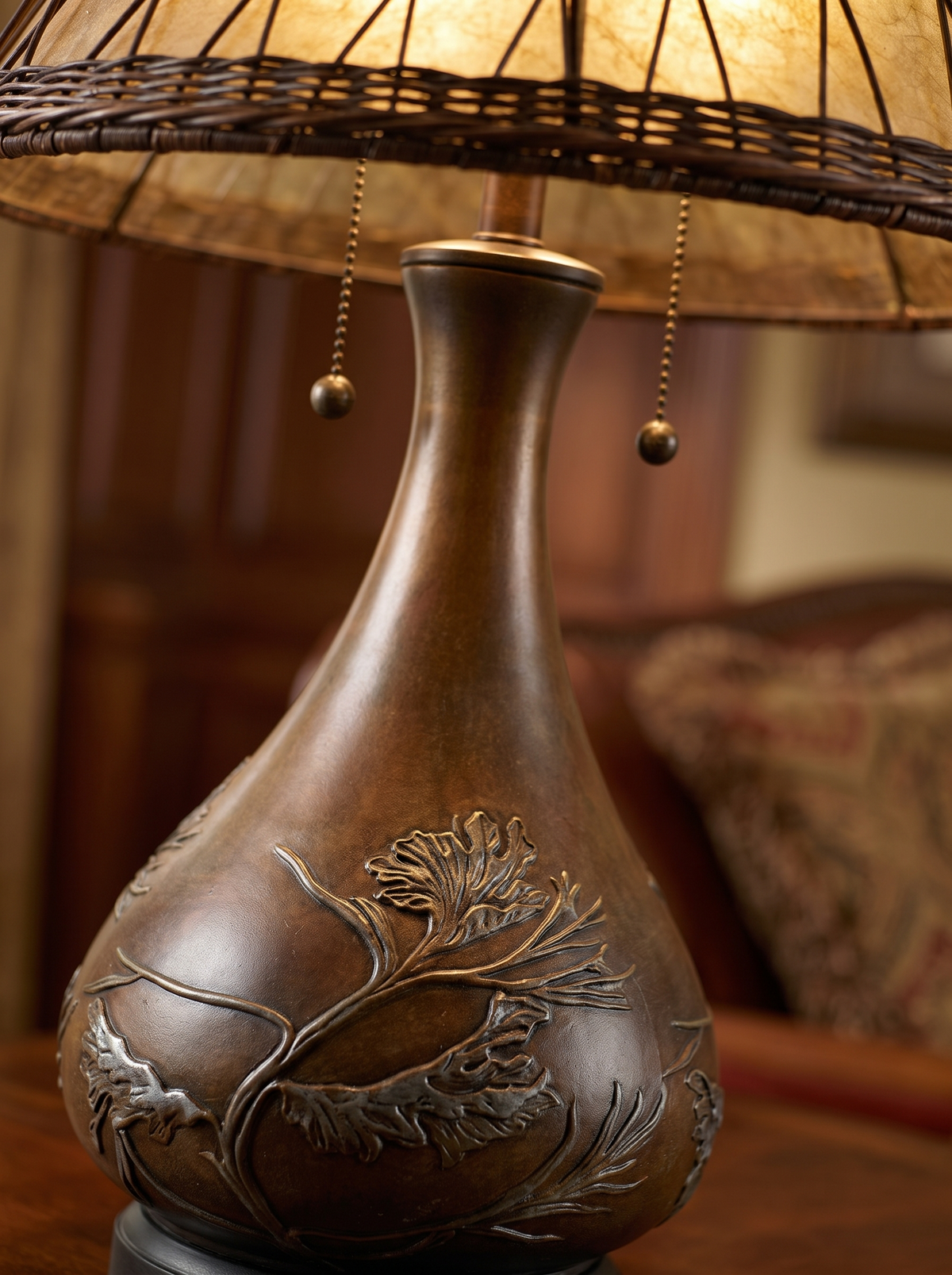 Alder Bronze Two Light Mica Shade Table Lamp for Living Rooms and Cabins detail 2