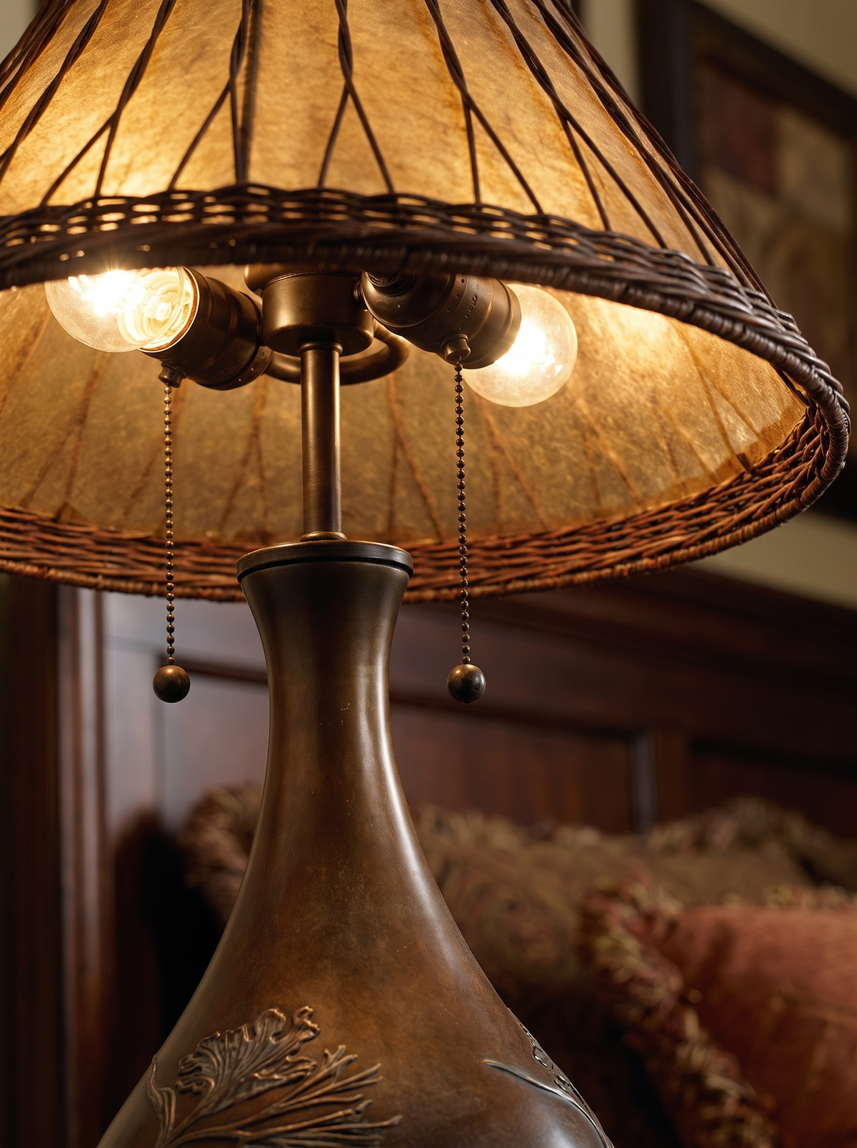 Alder Bronze Two Light Mica Shade Table Lamp for Living Rooms and Cabins detail 3
