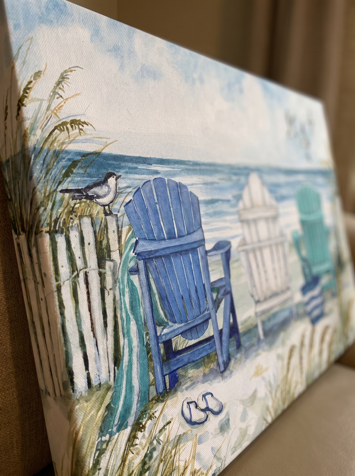 Seaside Rest Adirondack Chairs Coastal Canvas Wall Art for Coastal Bedrooms and Sunrooms detail 1